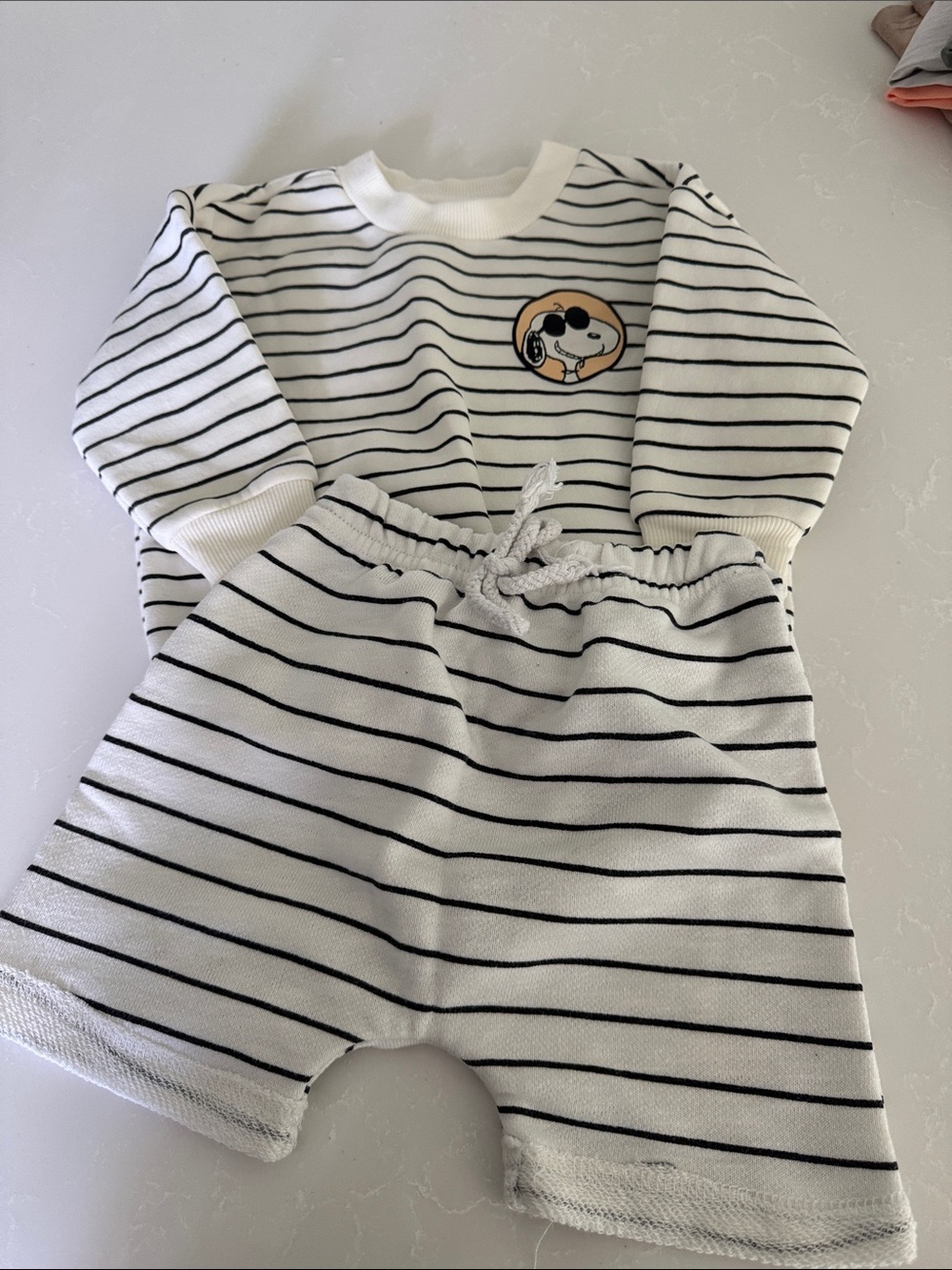 Peanuts White and Black Striped Kids Matching Set